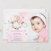 Green Cloud Rainbow Unicorn Uitnodiging met foto (Voorkant)