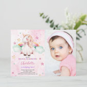 Green Cloud Rainbow Unicorn Uitnodiging met foto (Staand voorkant)