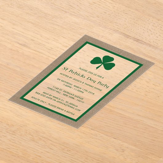 Green Clover & Burlap St. Patrick's Day Acryl Uitnodigingen (Laagn)