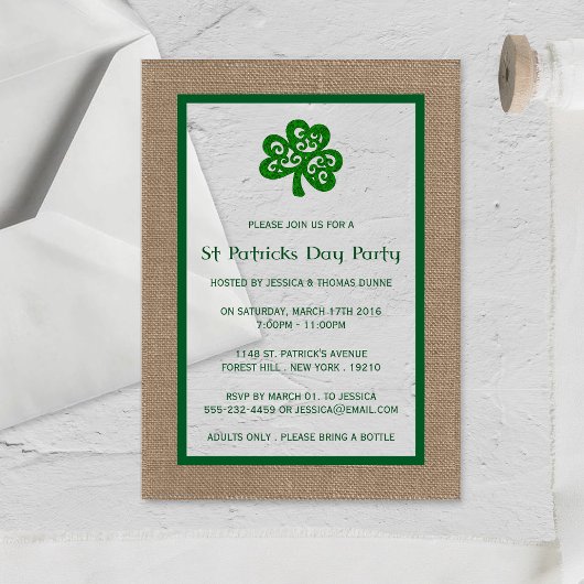 Green Clover & Burlap St. Patrick's Day Acryl Uitnodigingen