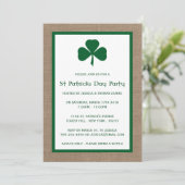 Green Clover & Burlap St. Patrick's Day Invitation Kaart (Staand voorkant)