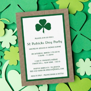 Green Clover & Burlap St. Patrick's Day Invitation Kaart