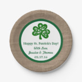 Green Clover & Burlap St. Patrick's Day Papieren Bordje (Voorkant)