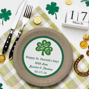 Green Clover & Burlap St. Patrick's Day Papieren Bordje