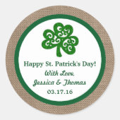 Green Clover & Burlap St. Patrick's Day Ronde Sticker (Voorkant)
