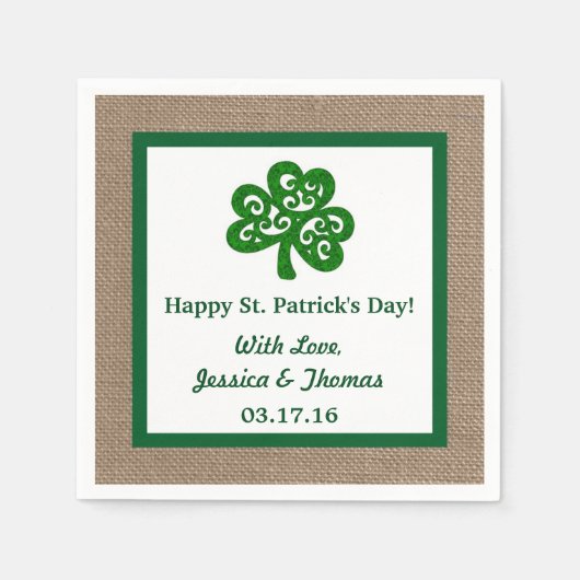 Green Clover & Burlap St. Patrick's Day Servetten (Voorkant)