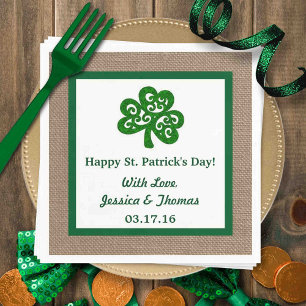 Green Clover & Burlap St. Patrick's Day Servetten