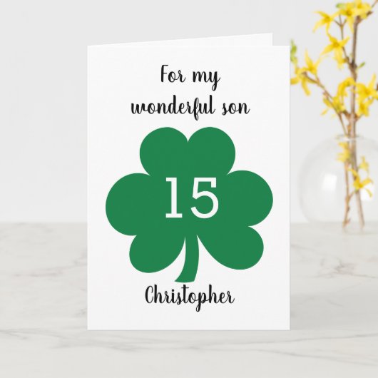 Green Clover Leaf St. Patrick's Day 15e verjaardag Kaart (Gele Bloem)