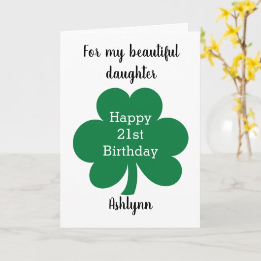 Green Clover Leaf St. Patrick's Day 21st Birthday Kaart (Gele Bloem)