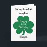 Green Clover Leaf St. Patrick's Day 21st Birthday Kaart<br><div class="desc">Een gepersonaliseerde 21ste verjaardag St. Patrick's Day kaart met een klauwblad aan de voorkant. U zult het front met de details van de verjaardagsontvanger gemakkelijk kunnen personaliseren. Het binnenkaartbericht kan ook worden gepersonaliseerd. Deze gepersonaliseerde St. Patrick's Day verjaardagskaart zou hem of haar een prachtige kaart in het nauw brengen.</div>