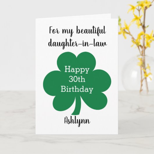 Green Clover Leaf St. Patrick's Day 30th Birthday Kaart (Gele Bloem)