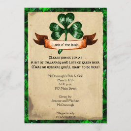 Green Clover Parchment St. Partics Day Invitation Kaart