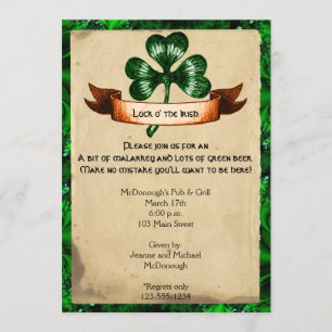 Green Clover Parchment St. Partics Day Invitation Kaart