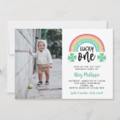 Green Clover Rainbow Lucky One Foto 1st Birthday Kaart (Voorkant)