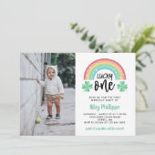 Green Clover Rainbow Lucky One Foto 1st Birthday Kaart (Staand voorkant)