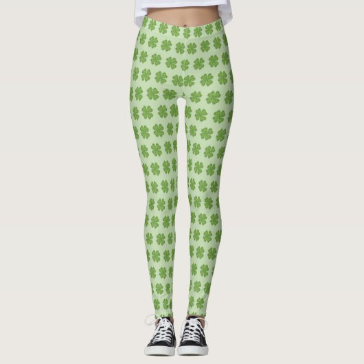 Green Clover Shamrock Pattern Schattige Leggings (Voorkant)
