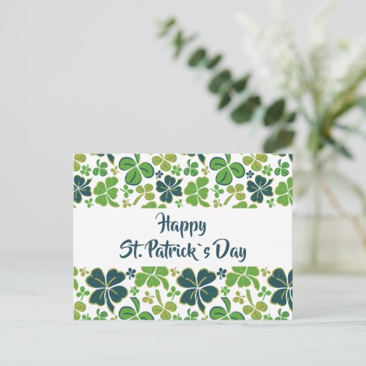 Green Clover Shamrock Pattern St. Patrick's Day Briefkaart (Staand voorkant)