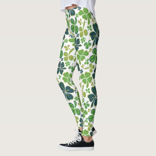 Green Clover Shamrock Pattern St. Patrick's Day  Leggings (Links)