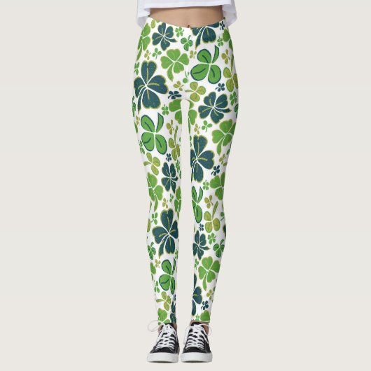 Green Clover Shamrock Pattern St. Patrick's Day  Leggings (Voorkant)
