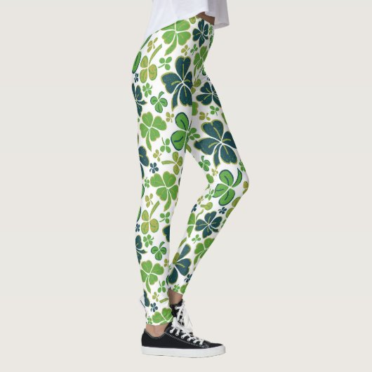 Green Clover Shamrock Pattern St. Patrick's Day Leggings (Rechts)