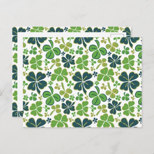 Green Clover Shamrock Pattern St. Patrick's Day Po Briefkaart (Voorkant / Achterkant)