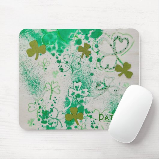 Green Clover Shamrock Splash Design Muismat (Met muis)