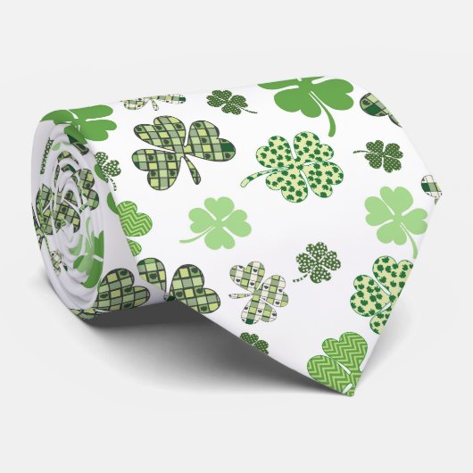 Green Clover Shamrock St Patrick's day Stropdas (Opgerold)