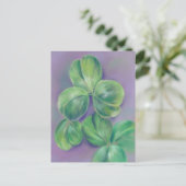 Green Clover Shamrocks op Paarse pasteelkunst Briefkaart (Staand voorkant)