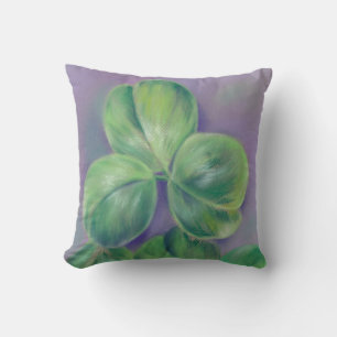Green Clover Shamrocks op Paarse pasteelkunst Kussen