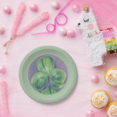 Green Clover Shamrocks op Paarse pasteelkunst Papieren Bordje (Feest)