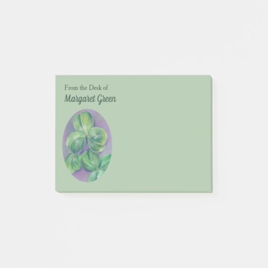 Green Clover Shamrocks op Paarse pasteelkunst Post-it® Notes (Voorkant)
