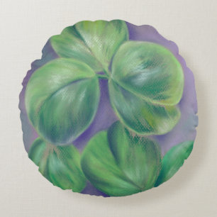 Green Clover Shamrocks op Paarse pasteelkunst Rond Kussen