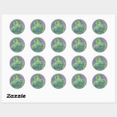 Green Clover Shamrocks op Paarse pasteelkunst Ronde Sticker (Vel)
