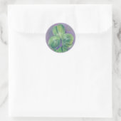 Green Clover Shamrocks op Paarse pasteelkunst Ronde Sticker (Tas)