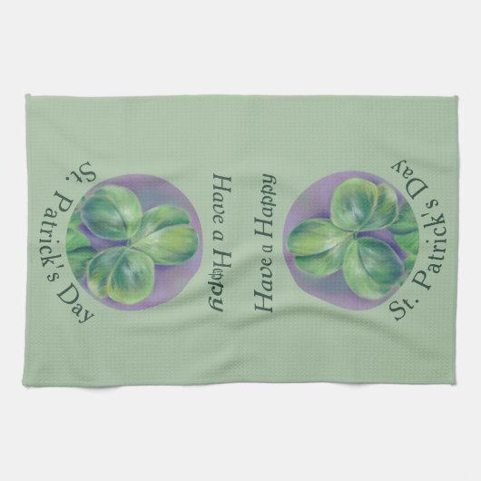 Green Clover Shamrocks op Paarse St. Patrick's Day Theedoek (Horizontaal)