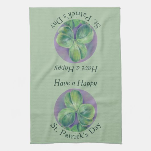 Green Clover Shamrocks op Paarse St. Patrick's Day Theedoek (Verticaal)