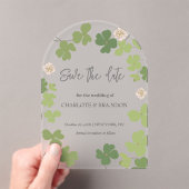 Green Clover Spring Wildflowers Wedding Acryl Uitnodigingen (Insitu (Draagbaar))