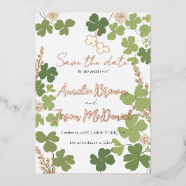 Green Clover Spring Wildflowers Wedding Red de wer Folie Uitnodiging