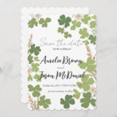 Green Clover Spring Wildflowers Wedding Red de wer Save The Date (Voorkant / Achterkant)