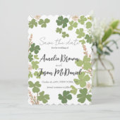 Green Clover Spring Wildflowers Wedding Red de wer Save The Date (Staand voorkant)