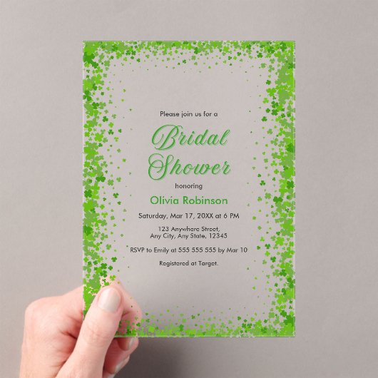 Green Clover St Patrick's Day Irish Bridal Shower  Acryl Uitnodigingen (Insitu (Draagbaar))