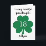 Green Cloverleaf St. Patrick's 18th Birthday Kaart<br><div class="desc">Een gepersonaliseerde 18e verjaardag St. Patrick's Day kaart met een klauwblad aan de voorkant. U zult het front met de details van de verjaardagsontvanger gemakkelijk kunnen personaliseren. Het binnenkaartbericht kan ook worden gepersonaliseerd. Deze gepersonaliseerde St. Patrick's Day verjaardagskaart zou hem of haar een goede kaart bezorgen.</div>