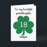 Green Cloverleaf St. Patrick's 18th Birthday Kaart<br><div class="desc">Een gepersonaliseerde 18e verjaardag St. Patrick's Day kaart met een klauwblad aan de voorkant. U zult het front met de details van de verjaardagsontvanger gemakkelijk kunnen personaliseren. Het binnenkaartbericht kan ook worden gepersonaliseerd. Deze gepersonaliseerde St. Patrick's Day verjaardagskaart zou hem of haar een goede kaart bezorgen.</div>