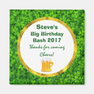 Green Clovers and Beer Mok Personalized Birthday Magneet
