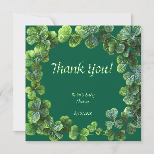 Green Clovers Baby shower Bedankkaart (Voorkant)