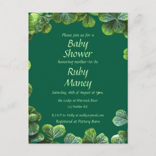 Green Clovers Baby shower Briefkaart (Voorkant)