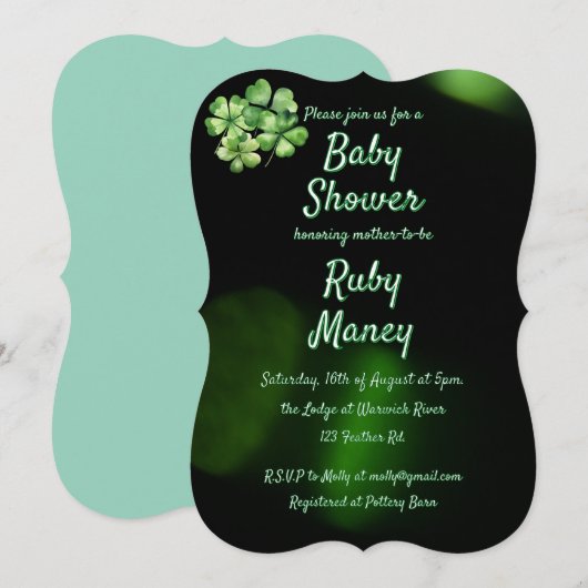 Green Clovers Baby shower Kaart (Voorkant / Achterkant)