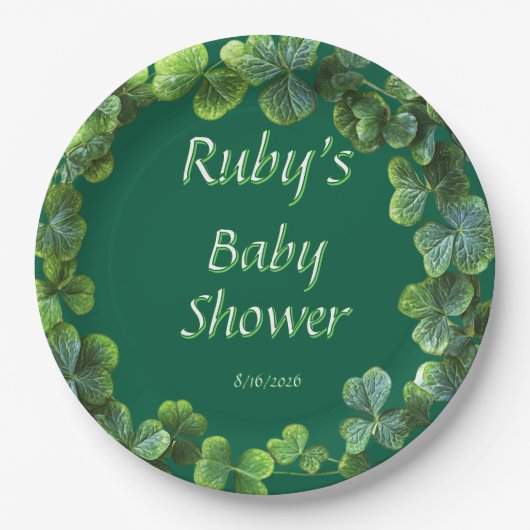 Green Clovers Baby shower Papieren Bordje (Voorkant)