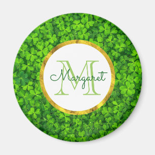 Green Clovers en Faux Gold Foil & Monogram Magneet