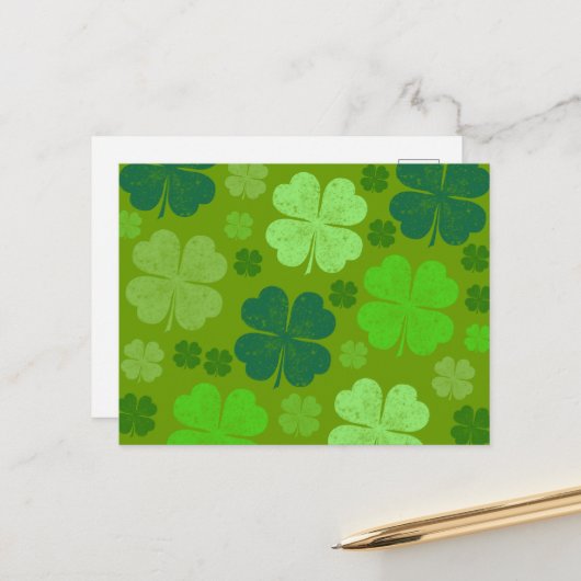 Green Clovers, Lucky Clovers, Saint Patrick's Day Briefkaart (Voorkant / Achterkant in situ)